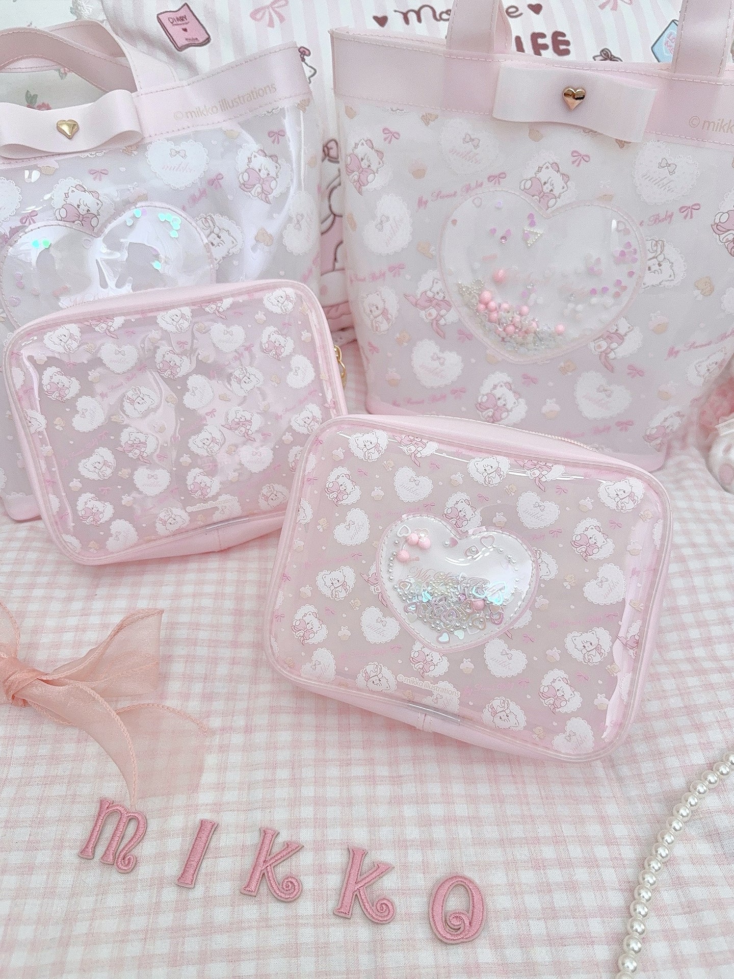 kawaii pink jelly makeup storage bag
