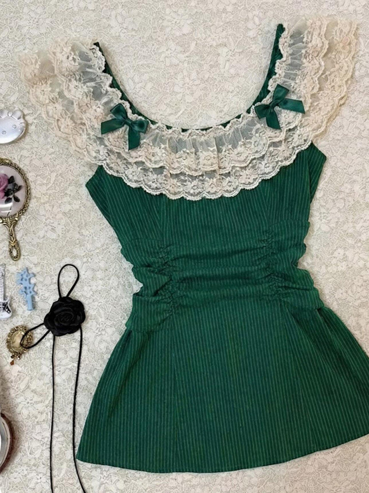 retro lace green tank top