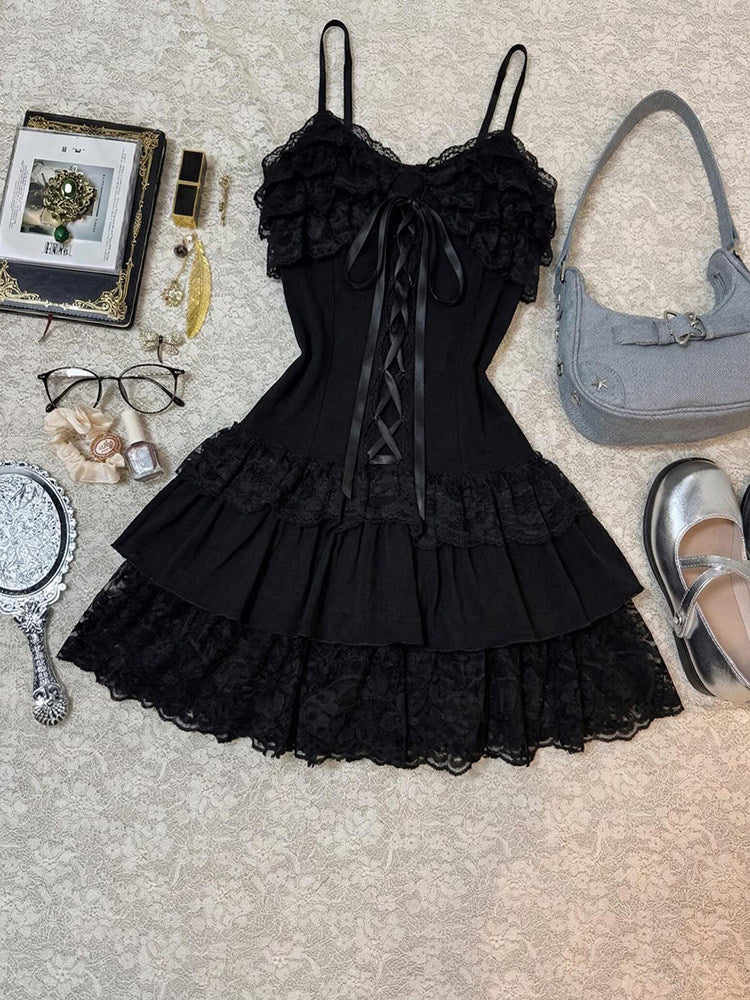 ruffled trim straps corset dress