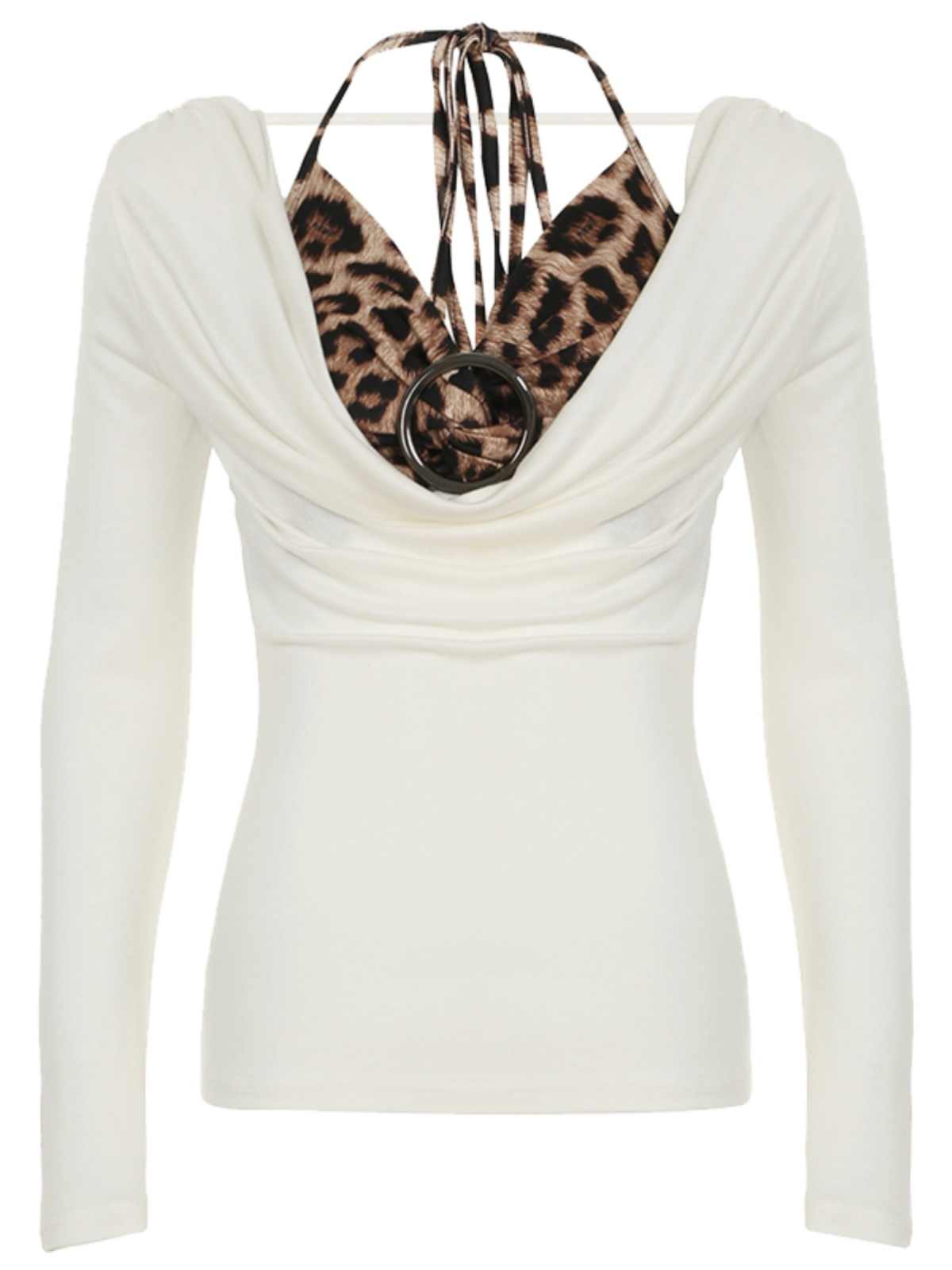 Y2K Pile Collar Leopard Long-sleeved Top