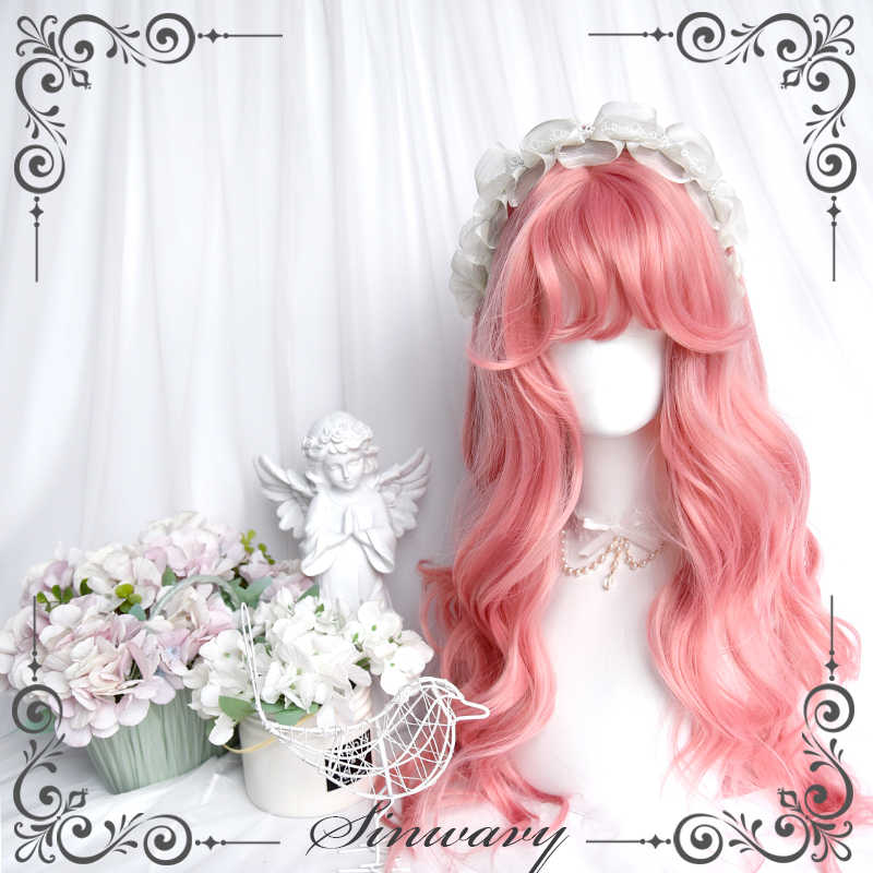 Peach Pink Long Curly Wig