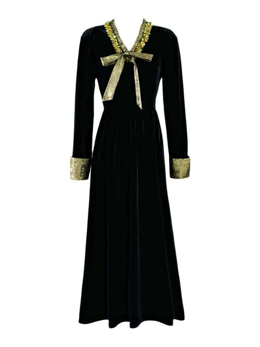 Gold Green Ribbon Velvet Dark Coquette Dress