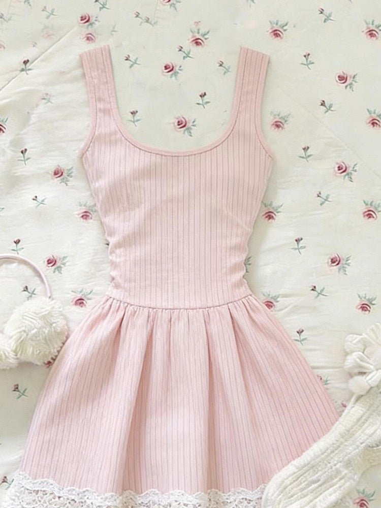 coquette lace trim suspender dress