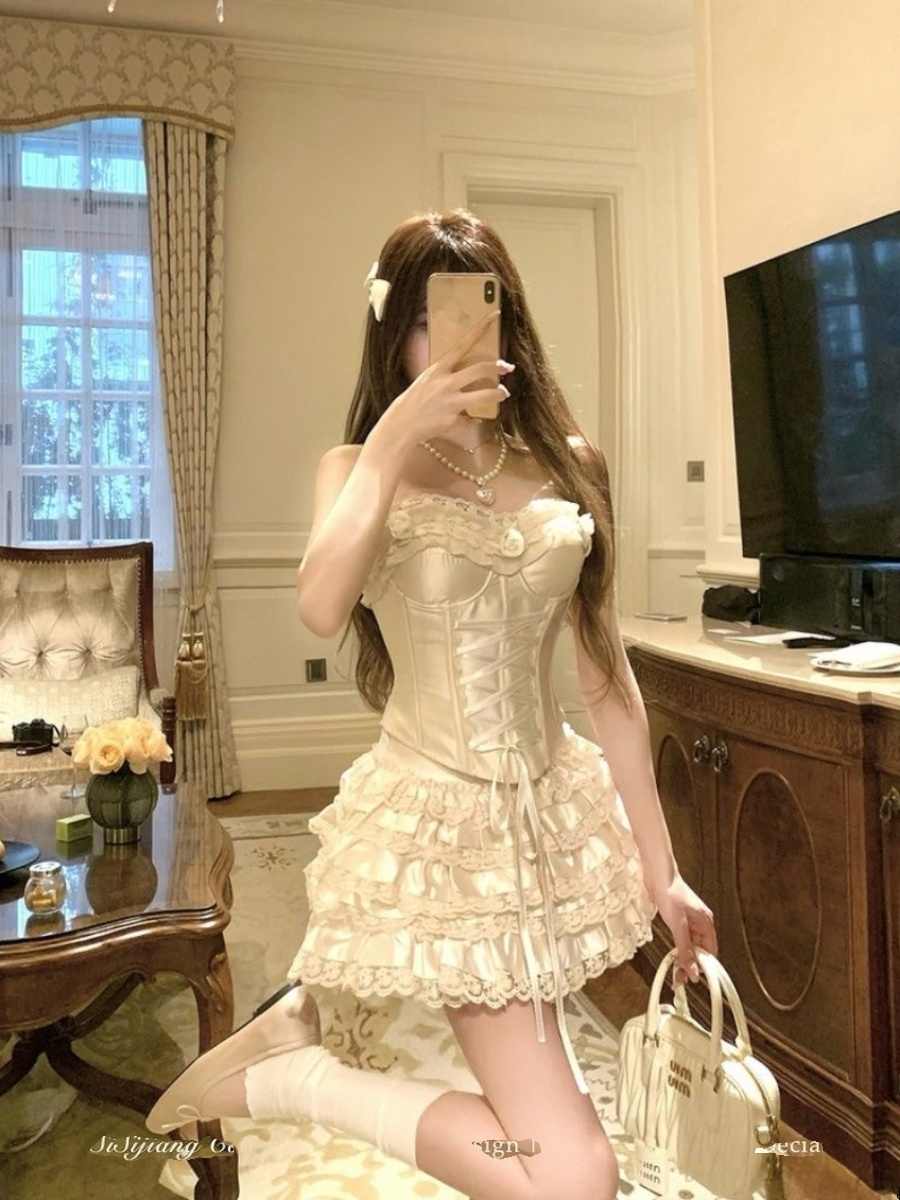 French Lace Strap Corset Coord