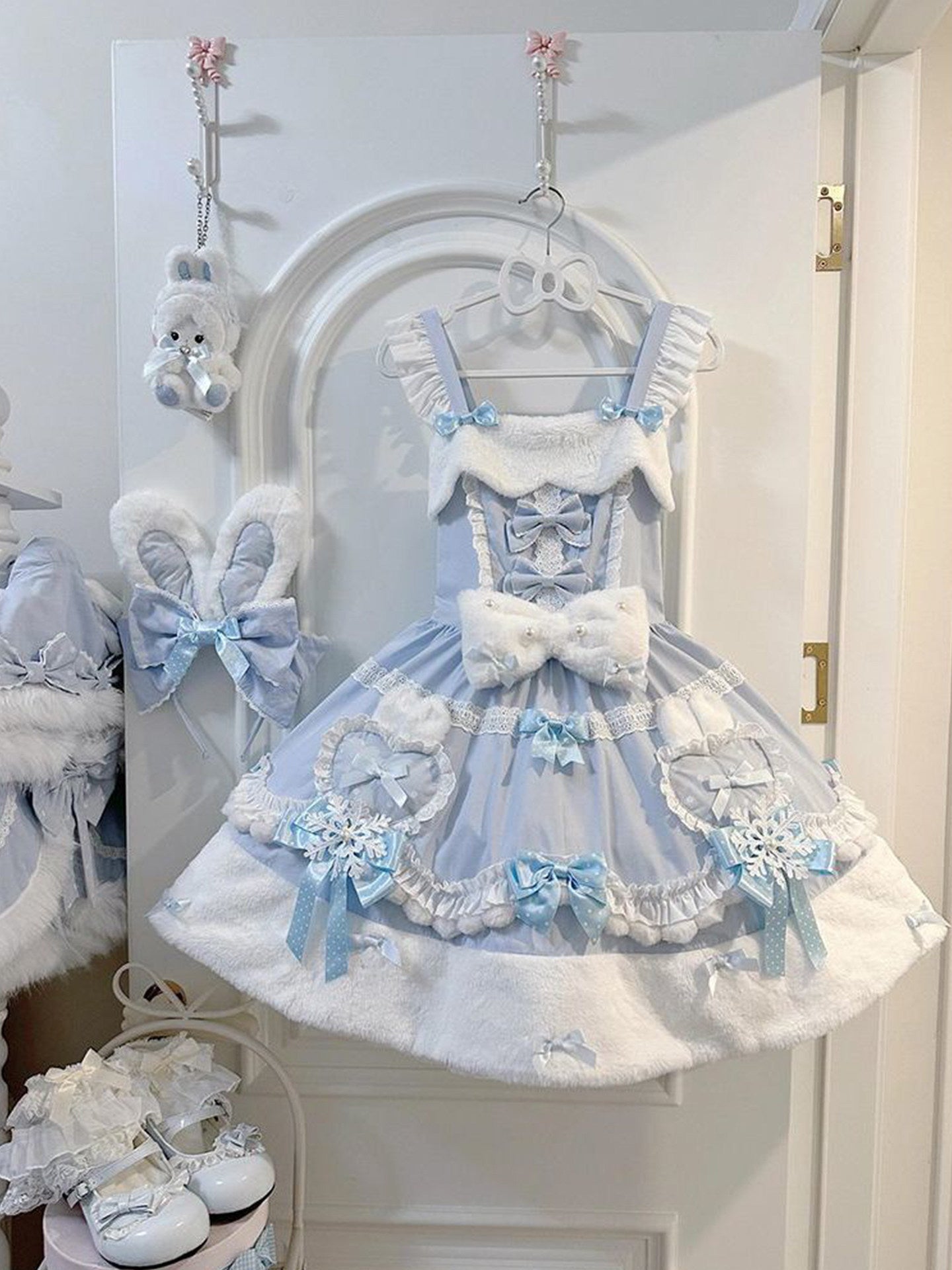 winter baby blue fur kawaii coat