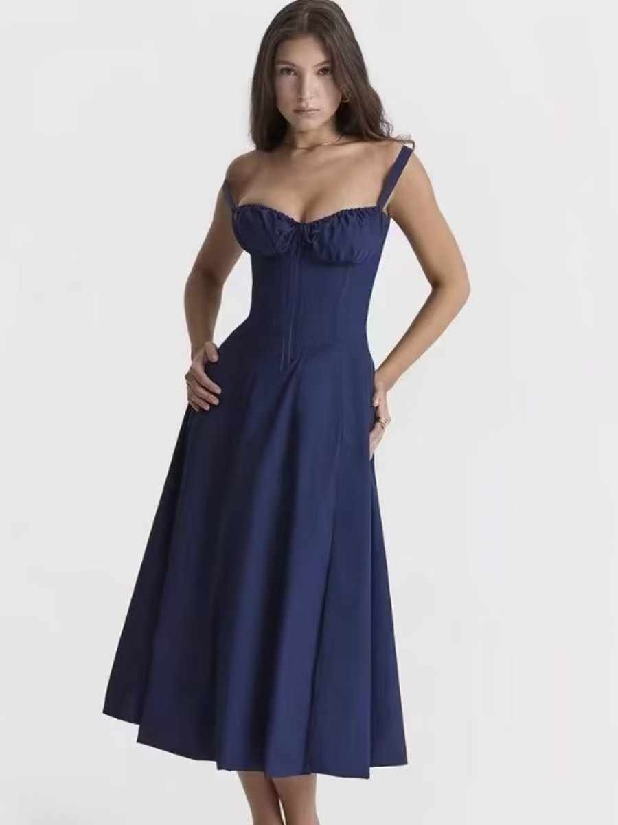 French Back Cross Strap Slit Dress