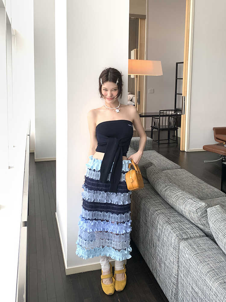 Blue Mesh Puffy Cake Skirt
