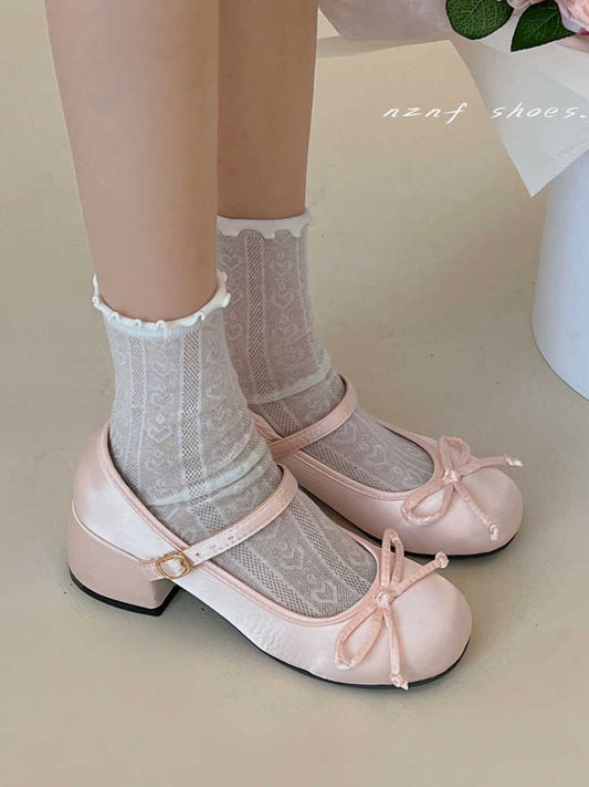 Ballet Satin Thick Heel Shoes