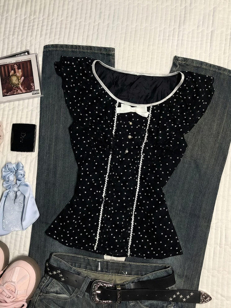 dark coquette polka dots shirt
