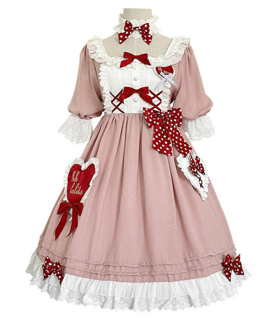 Polka Dot Bow Love Square Neck Dress