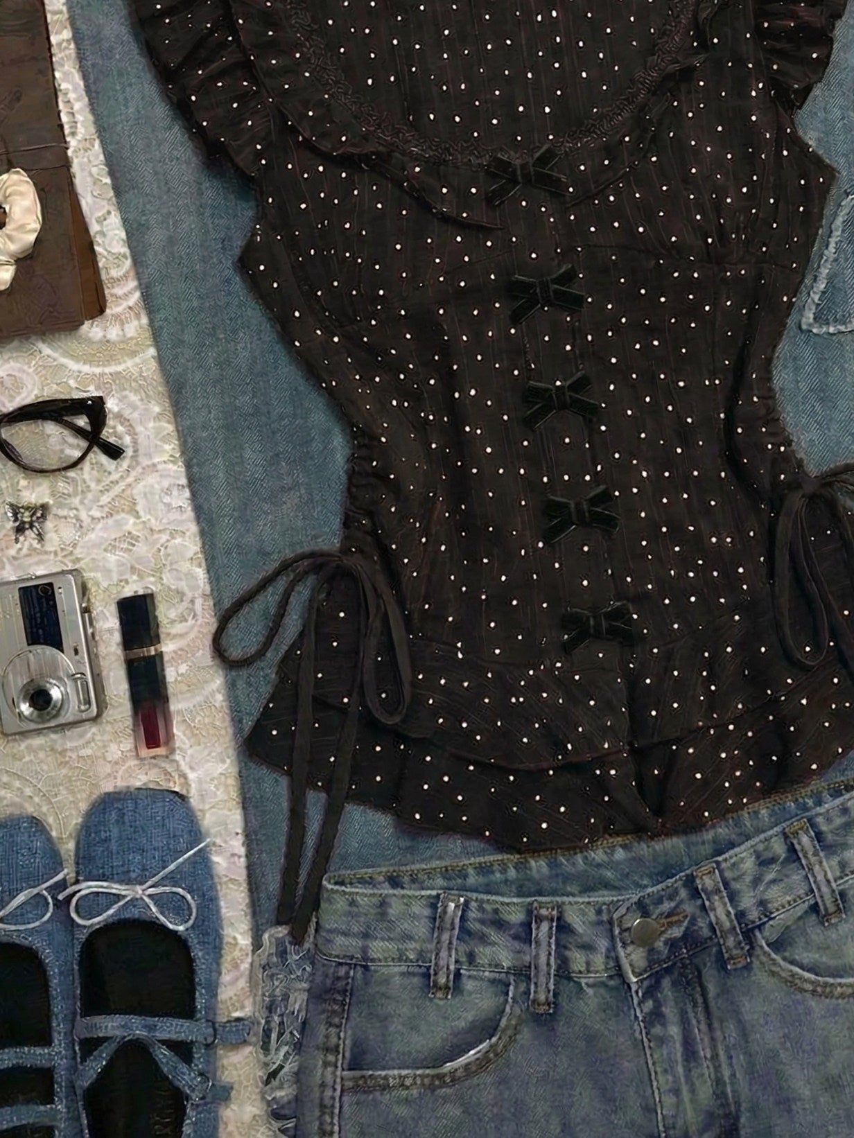polka dots ruffled shirt