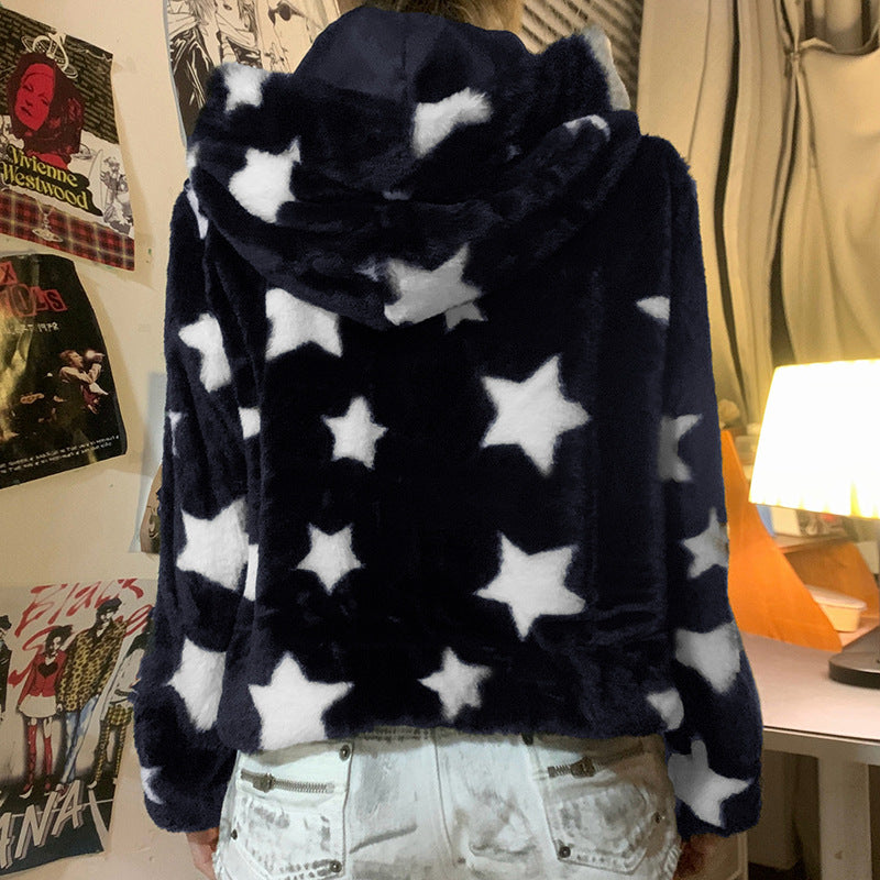 Y2K Star Harajuku Furry Jacket