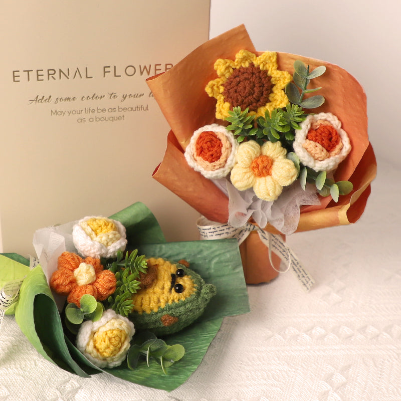 handmade knitted wool flower bouquet