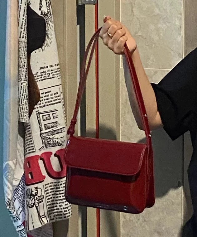 Retro Red Leather Shoulder Bag