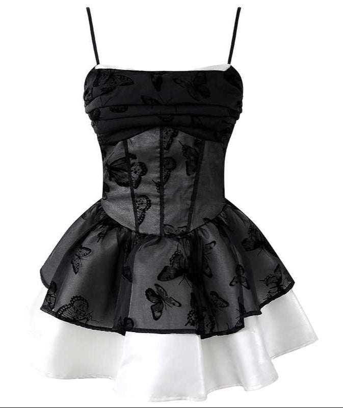 Lace Fake Two-piece Butterfly Satin Dress