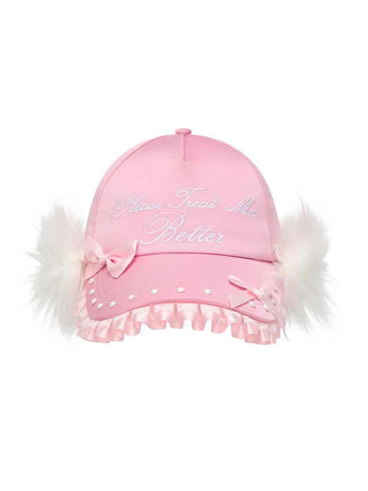 Y2K Embroidered Pink Furry Hat