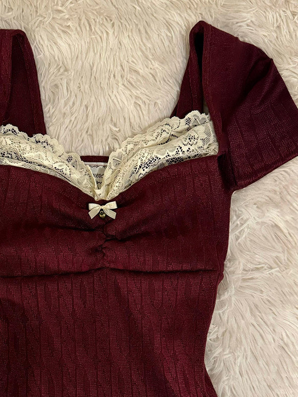 knit lace bow shirt