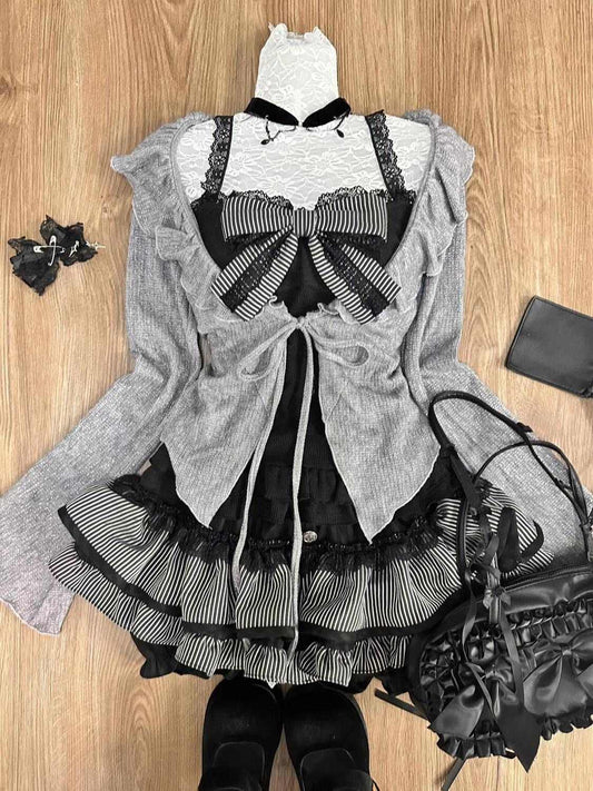 Gray Lace Ruffled Dark Coquette Coord