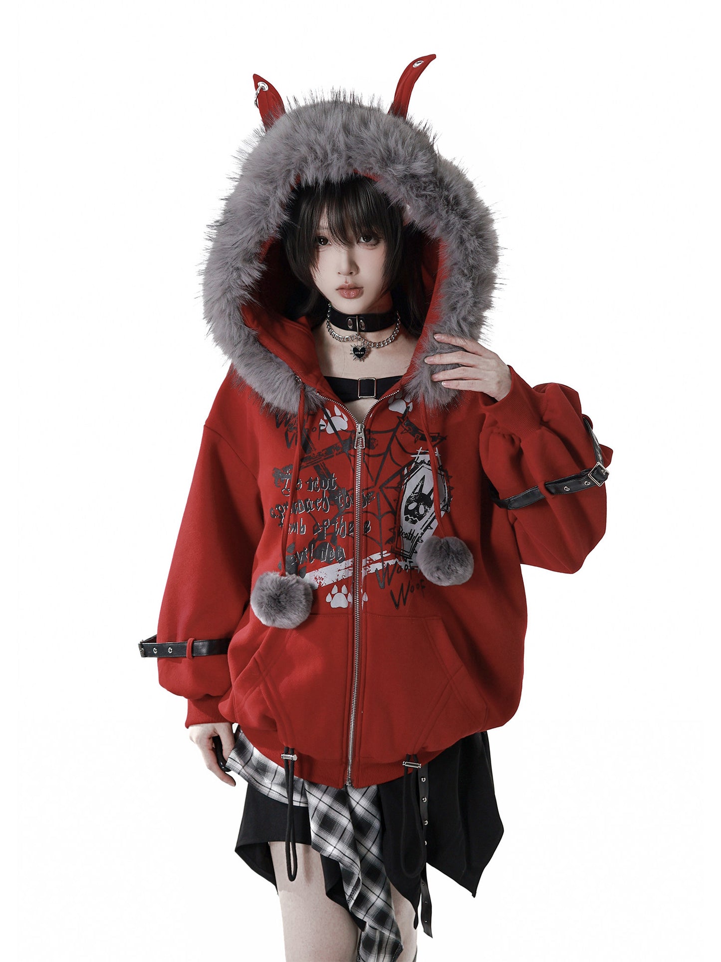 red fur hooded jacket