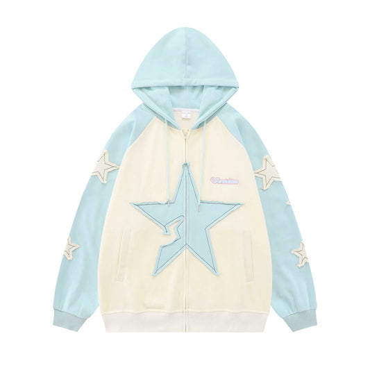 Star Patch Zip-up Y2K Hoodie