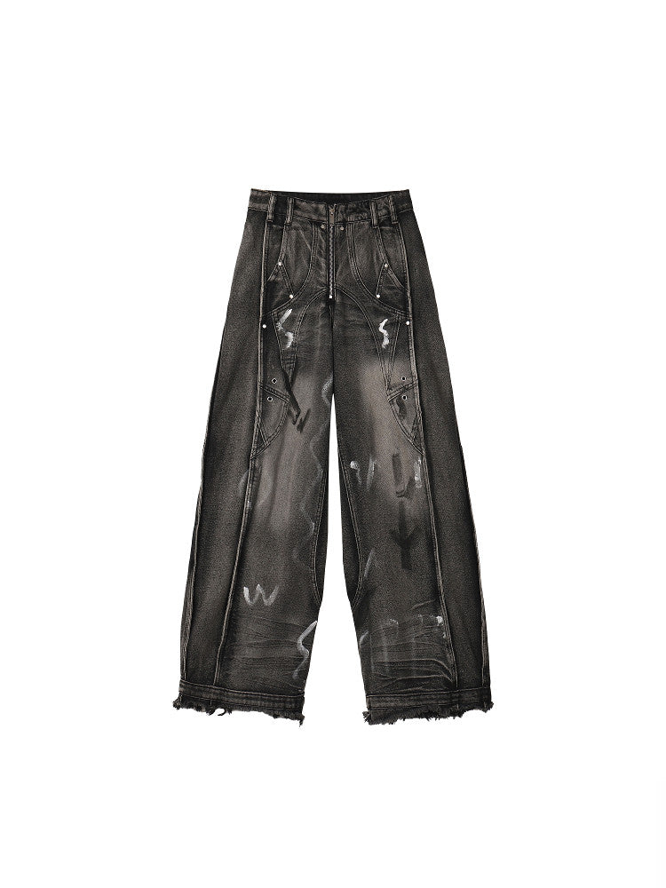 Vintage Distressed Graffiti Oversized Jeans