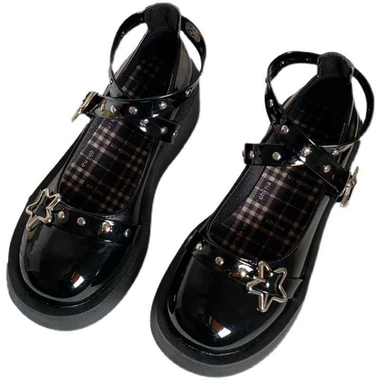 Preppy Star Plaid Leather Mary Jane Shoes