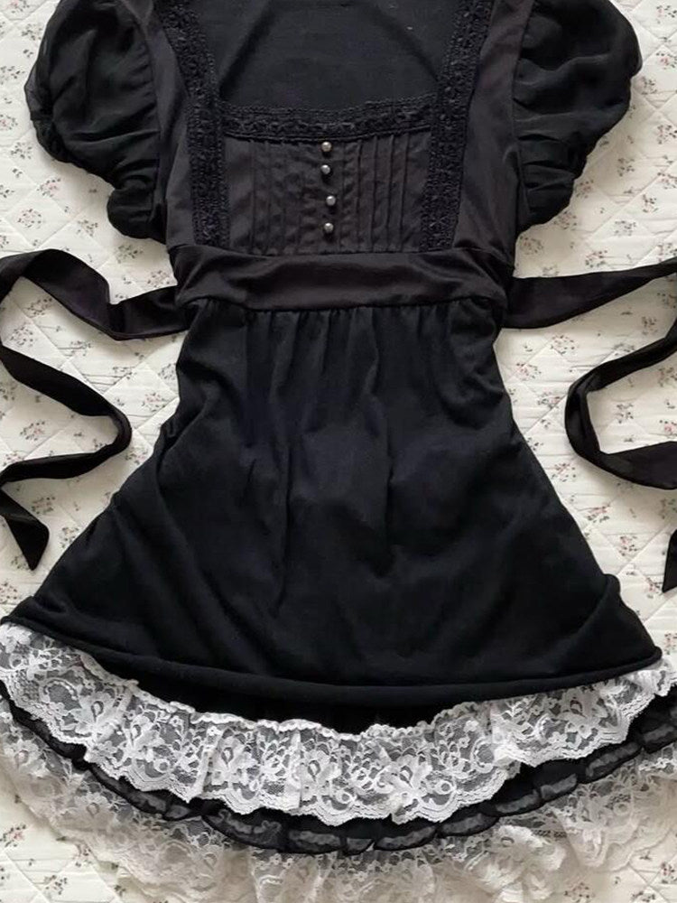 dark coquette bow lace shirt