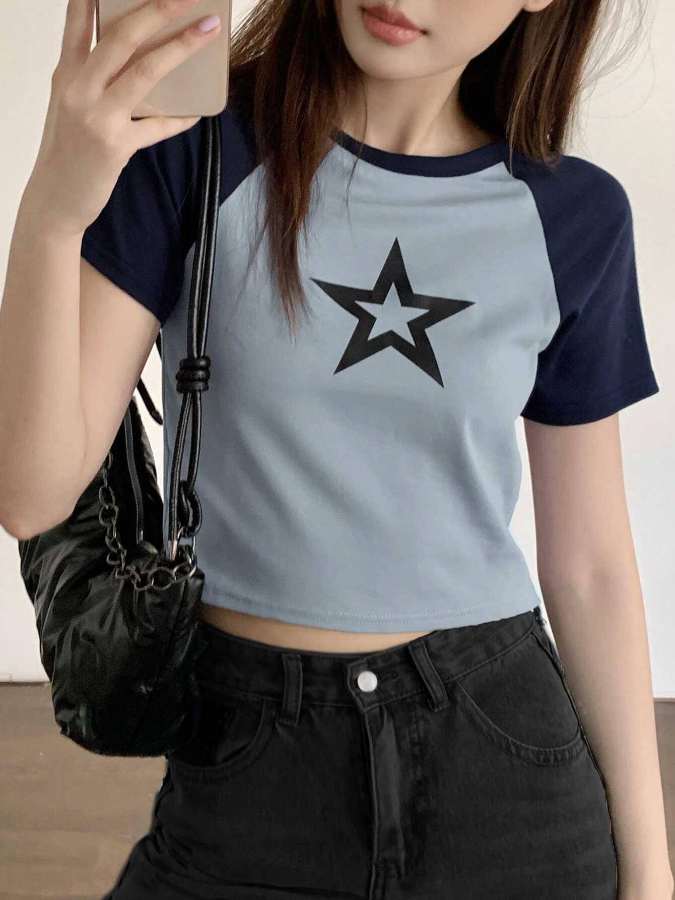 Y2K Retro Raglan Star T-shirt