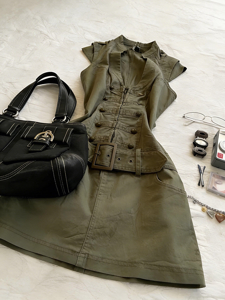 retro green shirt dress