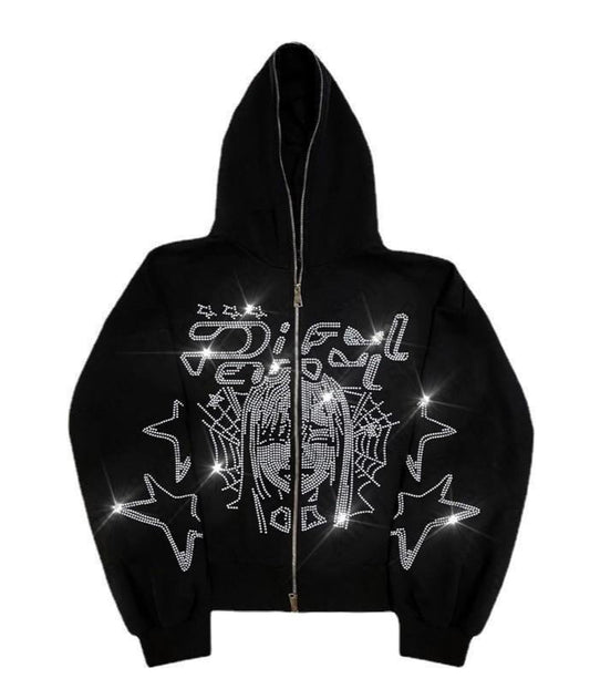 Y2K Cartoon Diamond Grunge Zip-up Hoodie