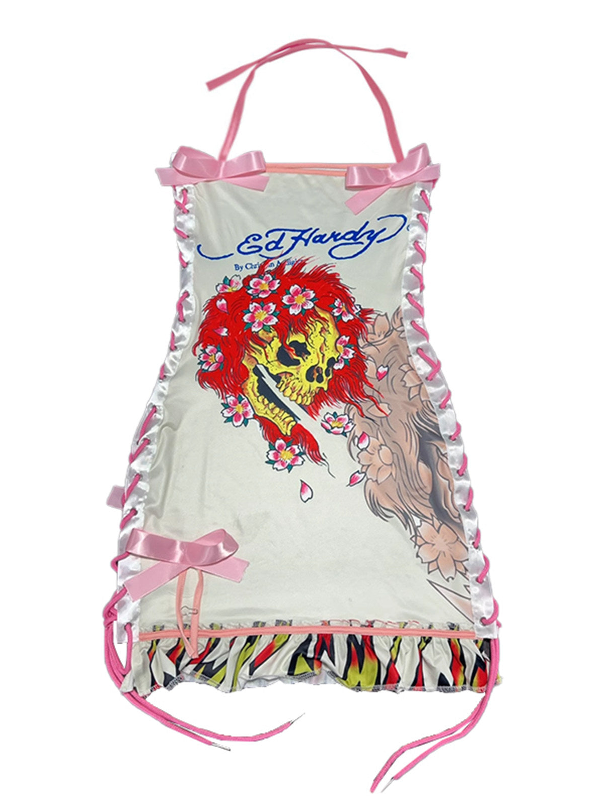Y2K Skull Letter Halter Tie-Up Dress