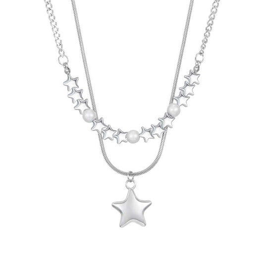 Y2K Double-layer Stacked Star Pendant Necklace