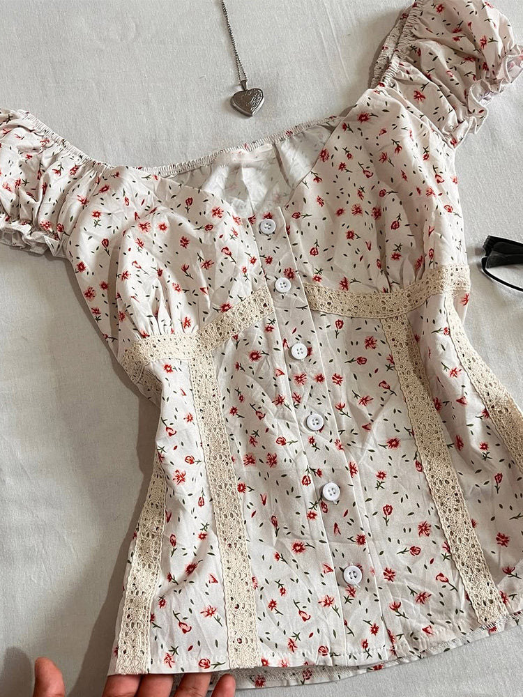 French floral puff-sleeved shirt