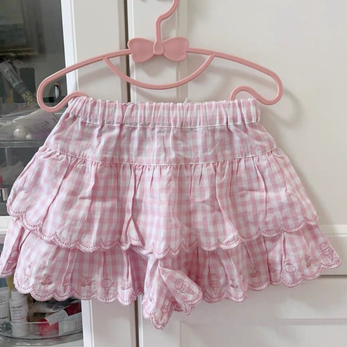 Sweet Pink Plaid Cute Cake Skirt