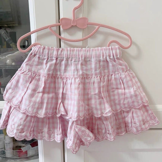Sweet Pink Plaid Cute Cake Skirt