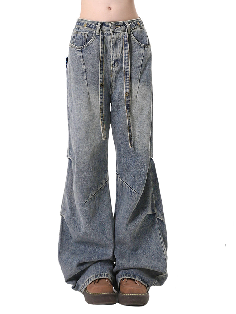 Retro Washed Strap Y2K Jeans