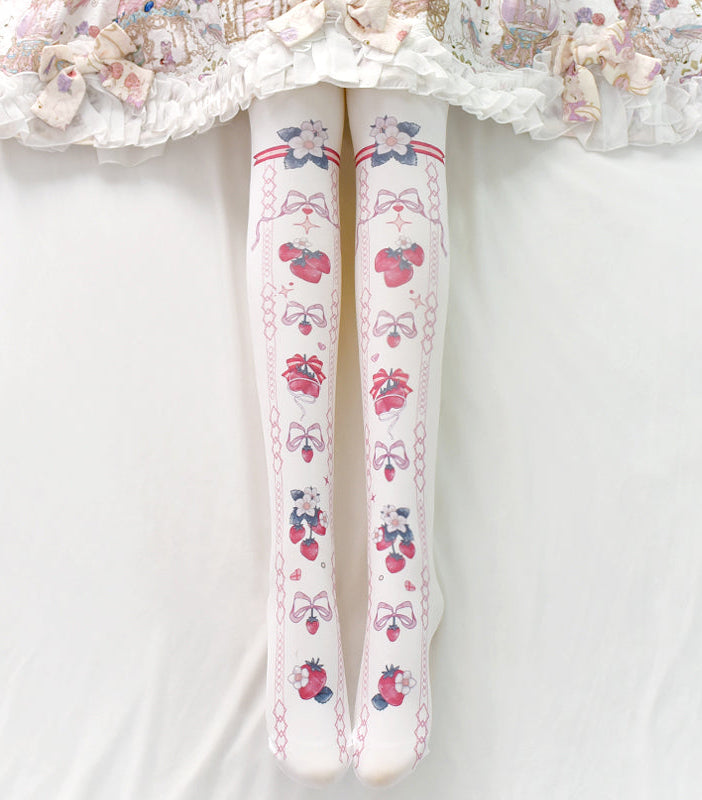 Lolita Strawberry Bow Stockings