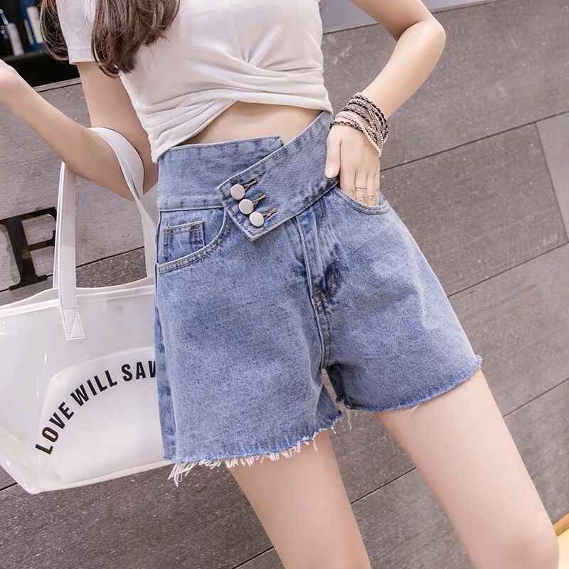 Girls Loose Raw Edge Print Denim Shorts