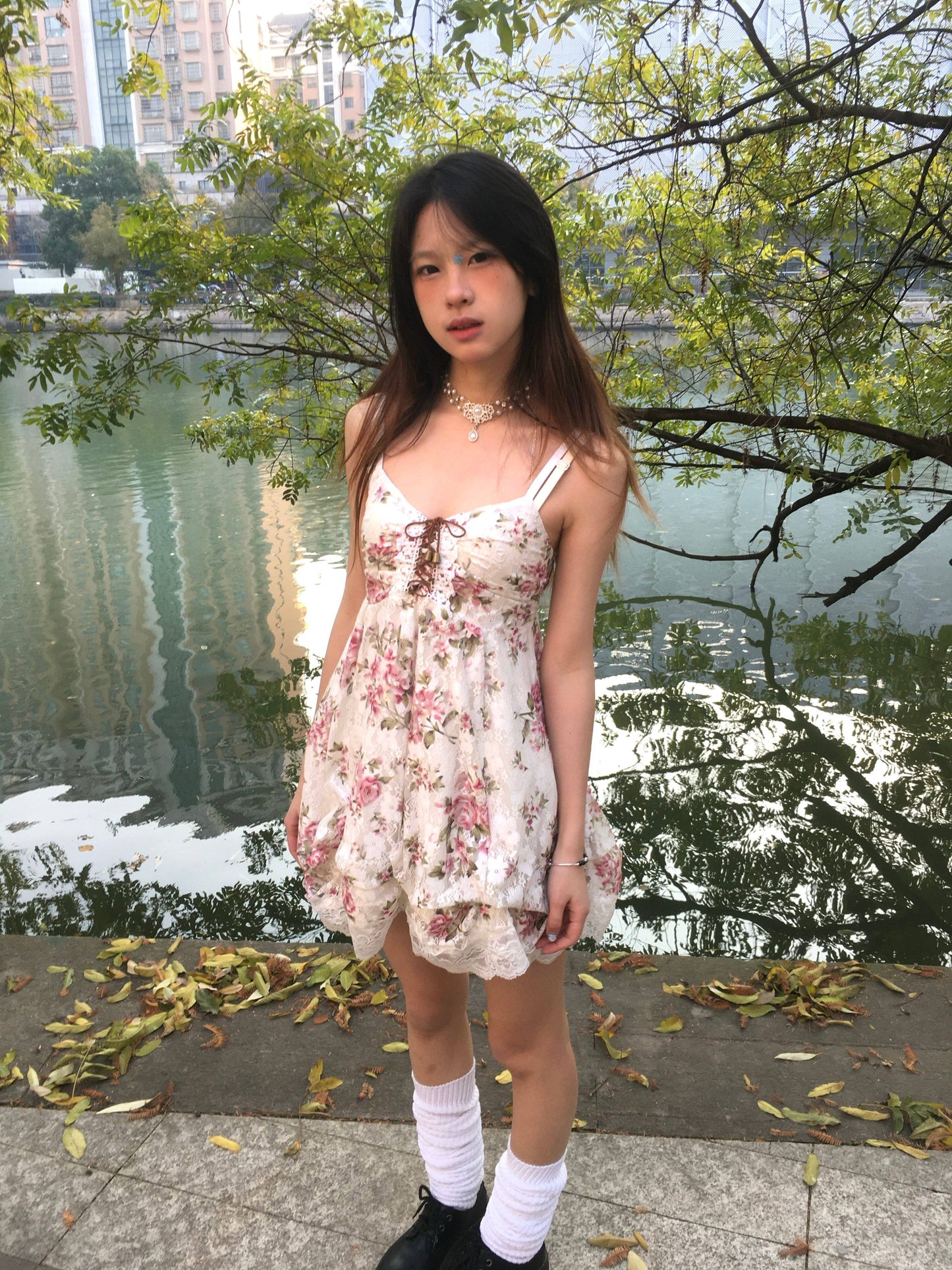 Versatile Floral Print Dress with Lace Trim