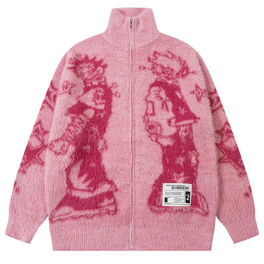 Y2K Abstract Jacquard Knitted Cardigan