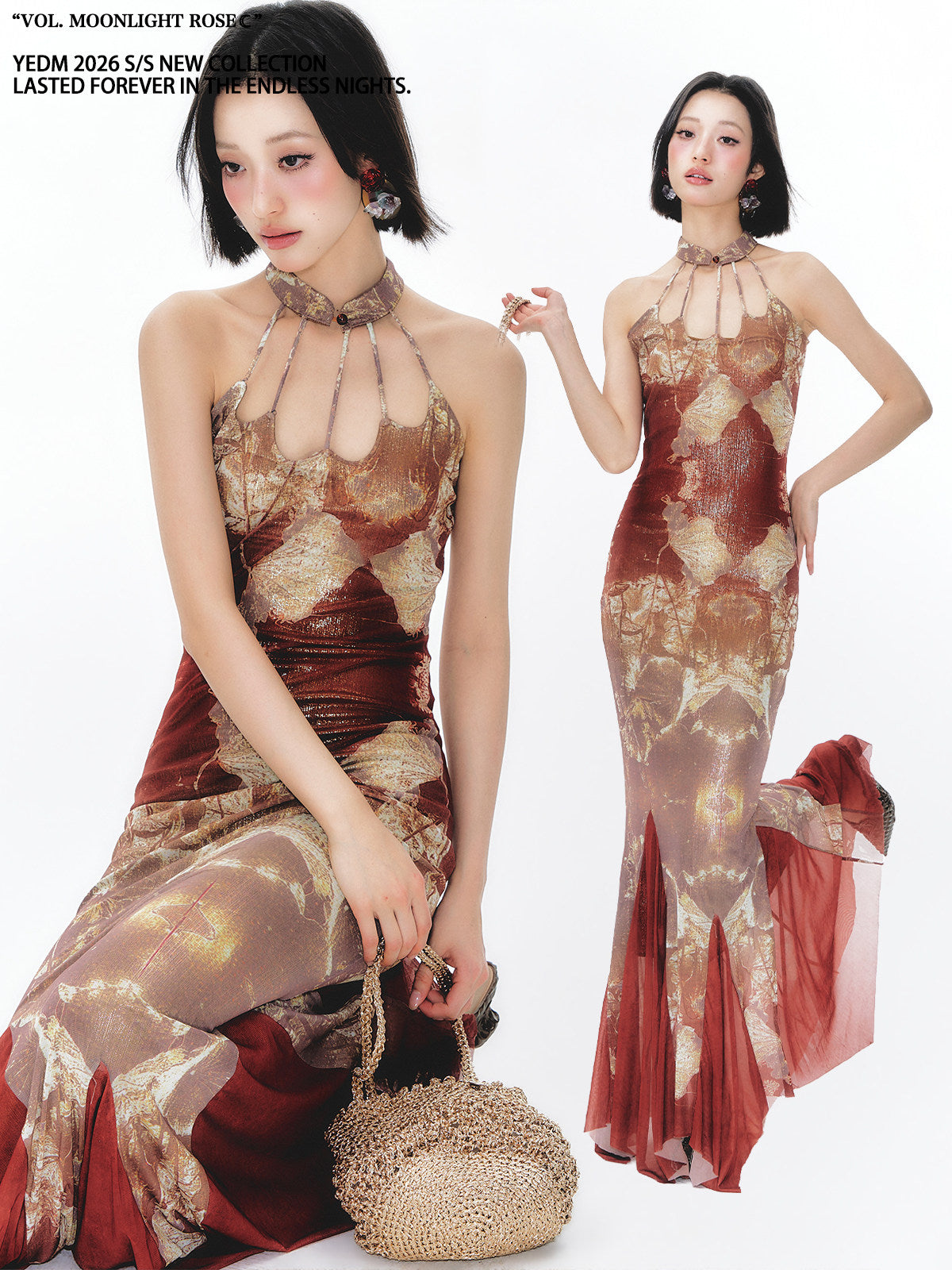 Tie-strap sleeveless cheongsam vintage dress