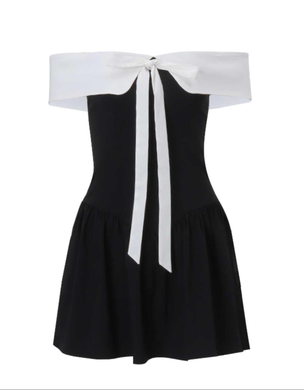 Bow Tie Off-shoulder Dark Coquette Dress