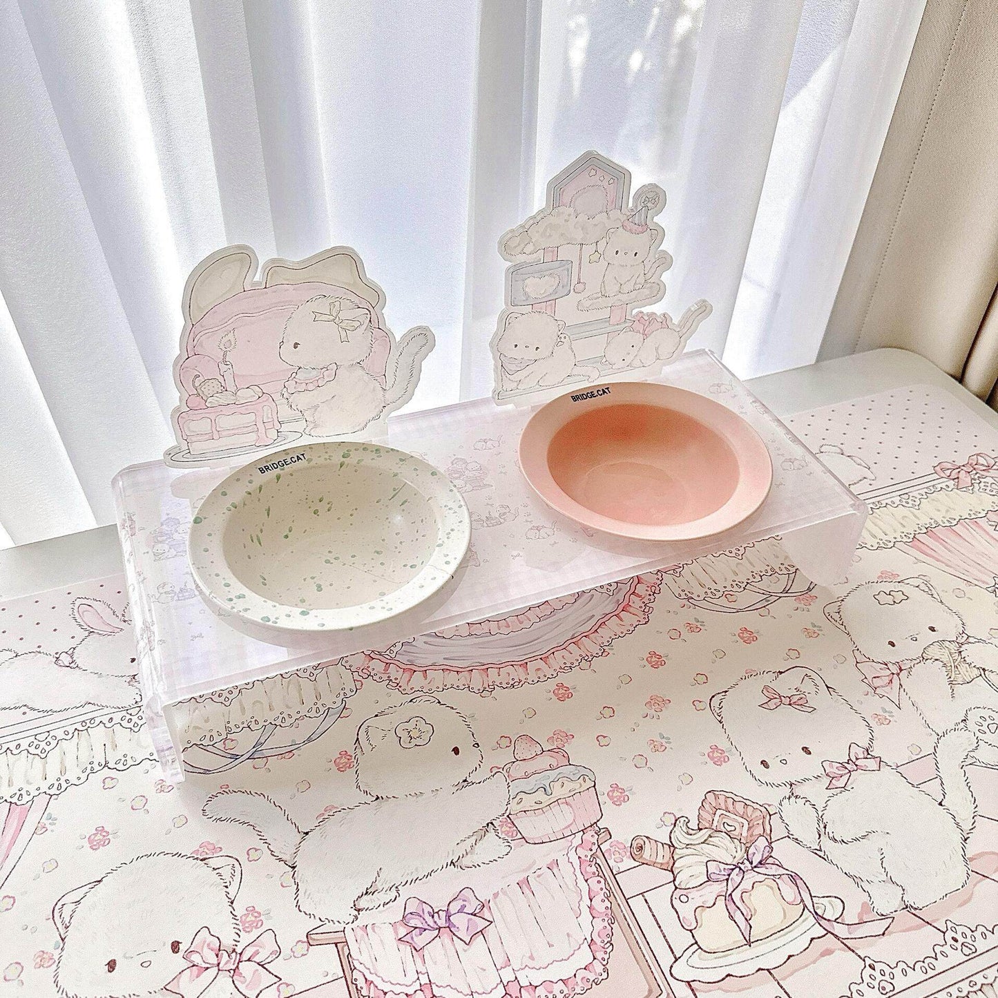 pink girly acrylic Pet bowl rack