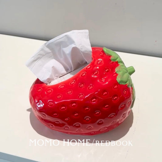 Pink strawberry tissue ceramic box