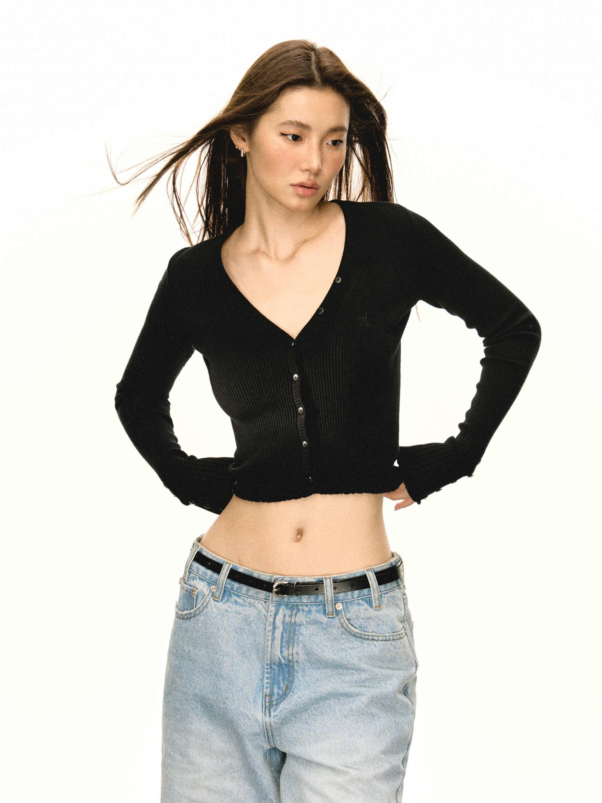 Retro Black Cropped Cardigan