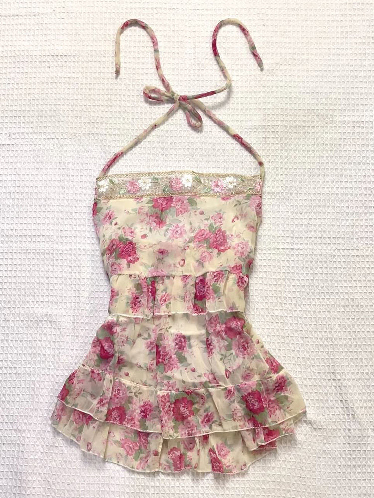 pink floral halter top