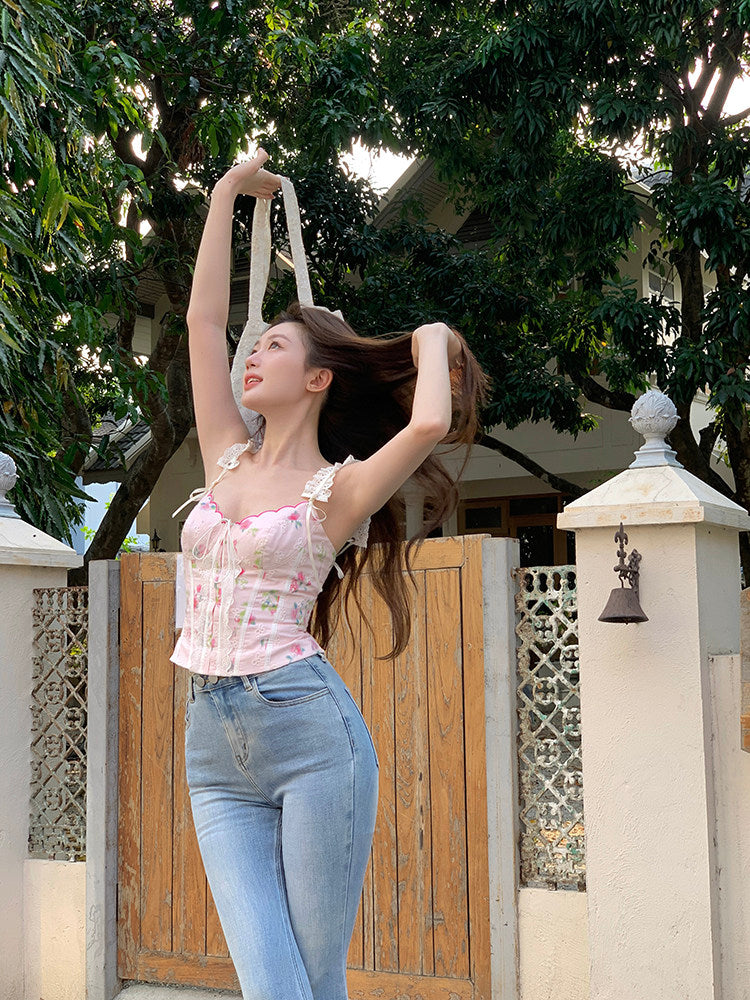 pink rose cotton tank top