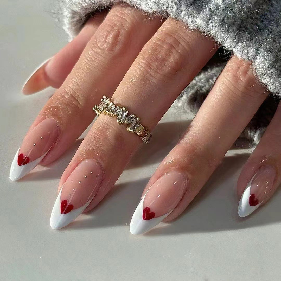 Red Love Water Drop French Nails