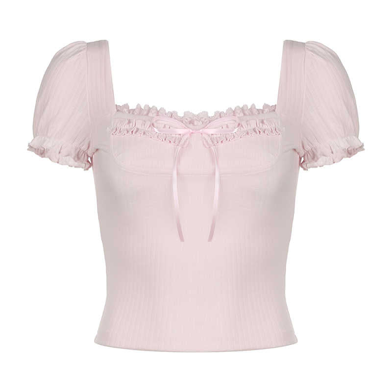 French Puff Sleeve Coquette Top