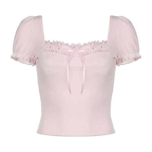 French Puff Sleeve Coquette Top